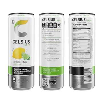 CELSIUS Sparkling Lemon Lime - Functional Energy Drink, 200mg Caffeine, 12 Fl Oz Pack of 12