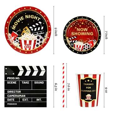 Recheel Movie Night Party Supplies - 120 Pcs for 24 Guests, Disposable Dinnerware Set
