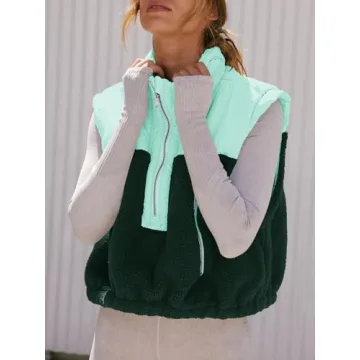 Tankaneo Women’s Cropped Vest Stylish Color Block Winter Coats
