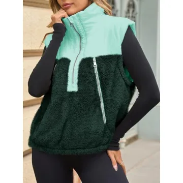 Tankaneo Women’s Cropped Vest Stylish Color Block Winter Coats