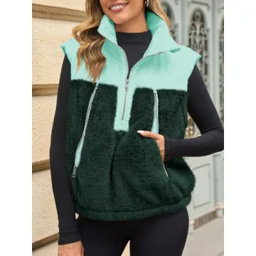 Tankaneo Women’s Cropped Vest Stylish Color Block Winter Coats