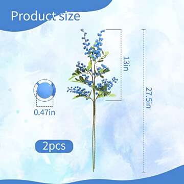 HUIANER Artificial Blueberry Decor, 27.5" Lifelike Fake Berries (2 Pcs)