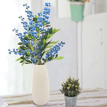 HUIANER 27.5" Artificial Blueberry Stems for DIY Decor