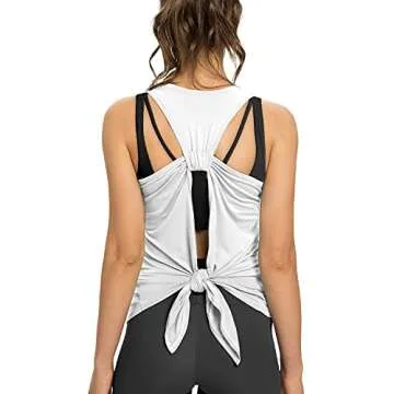 Sanutch Womens Backless Workout Tops Open Back Running Yoga Shirt Tie Back Workout Tank Tops White XS