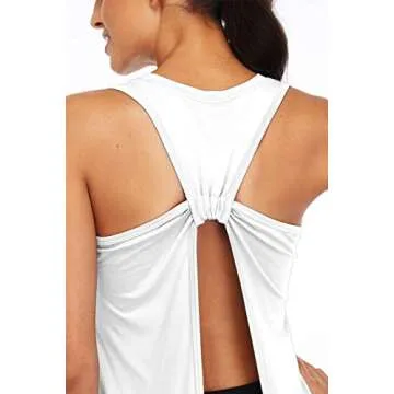 Sanutch Womens Backless Workout Tops Open Back Running Yoga Shirt Tie Back Workout Tank Tops White XS