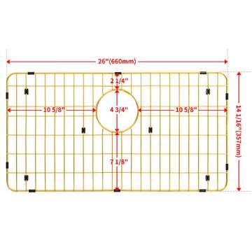 MONSINTA Kitchen Sink Grid and Sink Protectors, Stainless Steel Sink Grids for Bottom of Kitchen Sink, 26" x 14" with Rear Drain for Single Sink Bowl, Golden Color