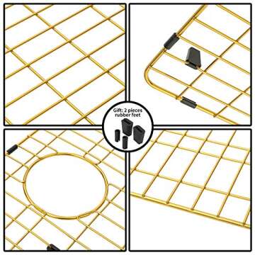 MONSINTA Kitchen Sink Grid and Sink Protectors, Stainless Steel Sink Grids for Bottom of Kitchen Sink, 26" x 14" with Rear Drain for Single Sink Bowl, Golden Color