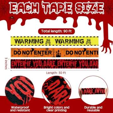 Innconee 3 Pcs Halloween Caution Tapes 3 in x 90 Feet Halloween Crime Scene Decor Prop Tapes Do Not ...