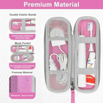 TUNYINSH Travel Case for Oral-B/Oral-B Pro/Phlips Sonicare Electric Toothbrush with 2pcs Toothbrush Heads Cover Cap, Portable Hard Protective Storage Bag with Accessories Storage (Pink)