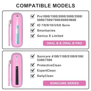 TUNYINSH Travel Case for Oral-B/Oral-B Pro/Phlips Sonicare Electric Toothbrush with 2pcs Toothbrush Heads Cover Cap, Portable Hard Protective Storage Bag with Accessories Storage (Pink)