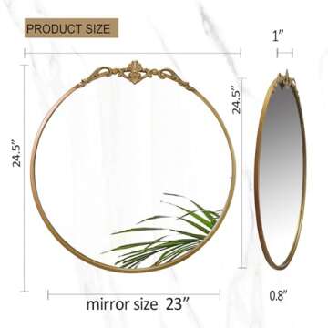 LOVNAHO Round Gold Mirror 24.5in Ornate Golden Antique Mirror Large Circle Vintage Mirrors for Wall Decor, Metal Frame Wall Decorative Mirrors for Bathroom, Living Room, Bedroom Vanity, Entryway