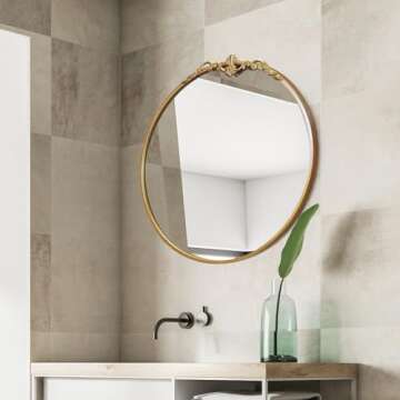 LOVNAHO Round Gold Mirror 24.5in Ornate Golden Antique Mirror Large Circle Vintage Mirrors for Wall Decor, Metal Frame Wall Decorative Mirrors for Bathroom, Living Room, Bedroom Vanity, Entryway