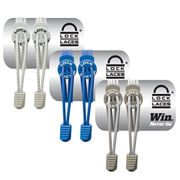 Lock Laces Elastic No Tie Shoe Laces Pack of 3 White Blue Gray