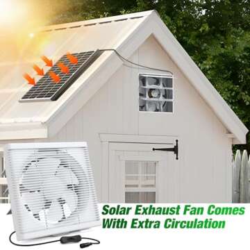 Sun Energise Solar Powered Exhaust Fan Pro, 25 W Waterproof Solar Panel + 8 Inch Shutter Exhaust DC Fan, Wall Mount Ventilation & Cooling Vent for Greenhouse, Shed, Garage, Attic, Barn, Workshop