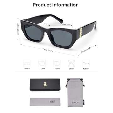 SOJOS Trendy Rectangle Cateye Sunglasses Womens Mens UV400 Fashion Chic Chunky Shades SJ2296, Black/Grey