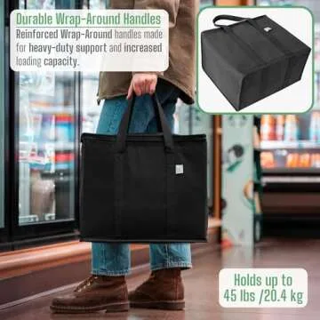 VENO 3 Pack Cooler Bag and Insulated Grocery Bags for Food Delivery, Collapsible Cooler, Reusable Shopping Bags for Groceries with Zipper, Foldable, Heavy-Duty, Stands Upright (Black, 3 Pack)