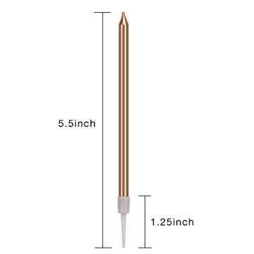LUTER 24Pcs Metallic Birthday Candles in Holders Tall Birthday Cake Candles Long Thin Cupcake Candles for Birthday Wedding Party Decoration(Champagne Gold)