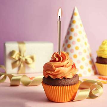 LUTER 24Pcs Metallic Birthday Candles in Holders Tall Birthday Cake Candles Long Thin Cupcake Candles for Birthday Wedding Party Decoration(Champagne Gold)