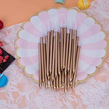 LUTER 24Pcs Metallic Birthday Candles in Holders Tall Birthday Cake Candles Long Thin Cupcake Candles for Birthday Wedding Party Decoration(Champagne Gold)