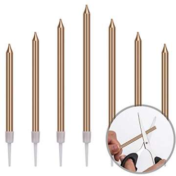 LUTER 24Pcs Metallic Birthday Candles in Holders Tall Birthday Cake Candles Long Thin Cupcake Candles for Birthday Wedding Party Decoration(Champagne Gold)