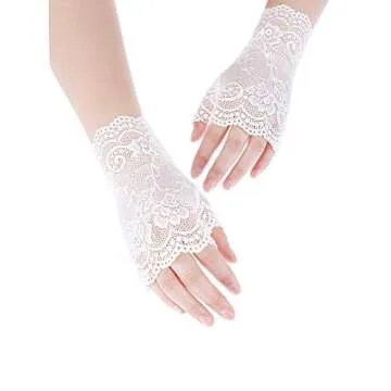 3 Pairs Halloween Lace Gloves Women Short Lace Gloves Fingerless Floral Gloves Flower Bridal Wedding Gloves(Black, White, Red)