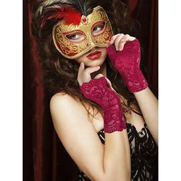 3 Pairs Halloween Lace Gloves Women Short Lace Gloves Fingerless Floral Gloves Flower Bridal Wedding Gloves(Black, White, Red)