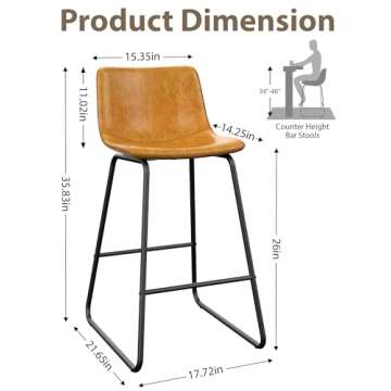 Aowos Bar Stools Set of 3, 26 Inches Counter Height Bar Stools with Back, Modern Faux Leather Barsto...