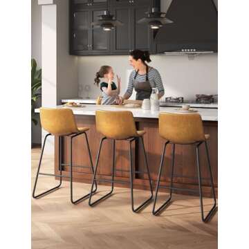 Aowos Bar Stools Set of 3, 26 Inches Counter Height Bar Stools with Back, Modern Faux Leather Barstools with Metal Legs and Footrest, Bar Chairs for Kitchens Island (Whiskey Brown)