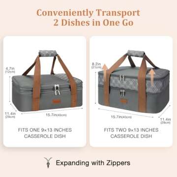 Vuudh Expandable Casserole Carrier Bag - Double Decker Food Bag, Insulated Casserole Carrier for Hot or Cold Food, Lasagna Holder Tote for Picnics,Beaches,Traveling or Gifts