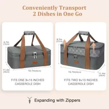 Vuudh Expandable Casserole Carrier Bag - Double Decker Food Bag, Insulated Casserole Carrier for Hot or Cold Food, Lasagna Holder Tote for Picnics,Beaches,Traveling or Gifts