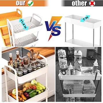 7 code 5-Tier Rolling Cart, Utility Cart with Lockable Wheels, Storage Cart Craft Cart Book Cart Diaper Cart Organizer for Bathroom Kitchen, White