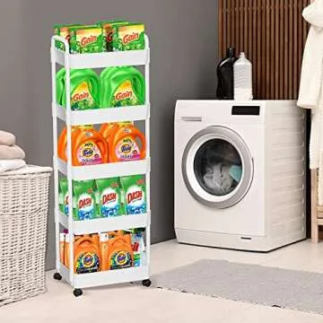 7 code 5-Tier Rolling Cart, Utility Cart with Lockable Wheels, Storage Cart Craft Cart Book Cart Diaper Cart Organizer for Bathroom Kitchen, White