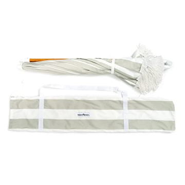 Boho Beach Umbrella UPF 50+ Tilting Wood Pole Sage Stripe