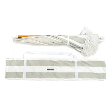 Boho Beach Umbrella UPF 50+ Tilting Wood Pole Sage Stripe