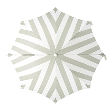 Boho Beach Umbrella UPF 50+ Tilting Wood Pole Sage Stripe