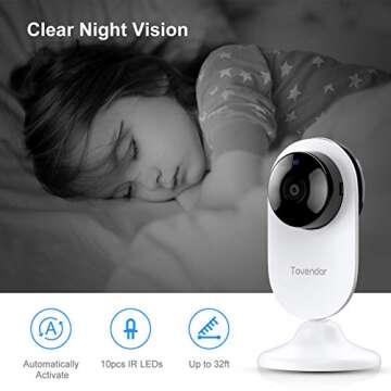 Tovendor Mini Smart Home Camera, 1080P 2.4G WiFi Security Camera Wide Angle Nanny Baby Pet Monitor with Two Way Audio, Cloud Storage, Night Vision, Motion Detection