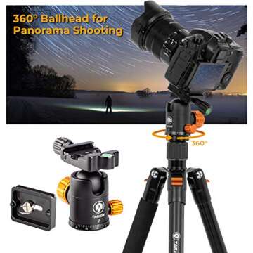 TARION Camera Tripod Monopod 61in with Panorama Ball Head Aluminium Travel Tripod for DSLR Mirrorless Cameras Support Macro Shots Counter Weight 13lb Payload Lightweight 16.9" Foldable Size Q550