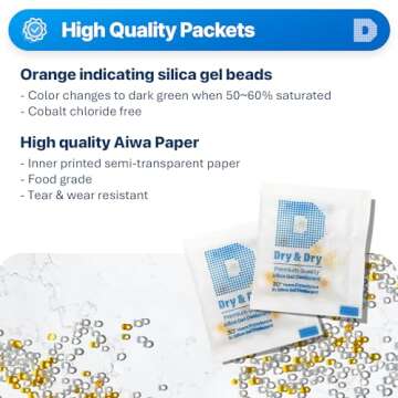 Dry & Dry 3 Gram[100 Packets] Orange Indicating Silica Gel Packets Desiccant Dehumidifiers - Food Sa...
