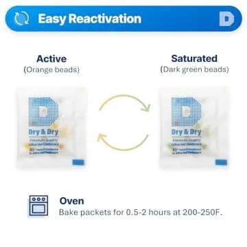 Dry & Dry 3 Gram[100 Packets] Orange Indicating Silica Gel Packets Desiccant Dehumidifiers - Food Safe Silica Packs, Silica Gel, Moisture Absorbers, Silica Packets, Desiccant Packs