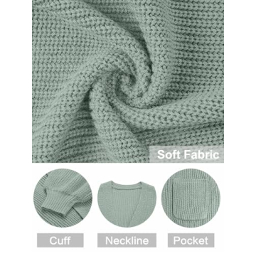 MEROKEETY Women's Fall Open Front Long Lantern Sleeve Cardigan Oversized Chunky Outwear with Pocket Sage