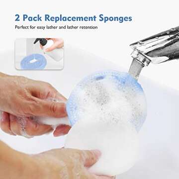 Back Scrubber for Shower, KIWIHOME Back Washer Body Brush, Silicone Body Scrubber with Long Handle Cleans Body Easily for All Skin, 2 Sponges Makes More Bubbles (Blue)