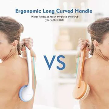 Back Scrubber for Shower, KIWIHOME Back Washer Body Brush, Silicone Body Scrubber with Long Handle Cleans Body Easily for All Skin, 2 Sponges Makes More Bubbles (Blue)