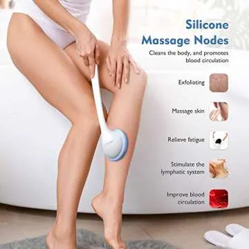 Back Scrubber for Shower, KIWIHOME Back Washer Body Brush, Silicone Body Scrubber with Long Handle Cleans Body Easily for All Skin, 2 Sponges Makes More Bubbles (Blue)