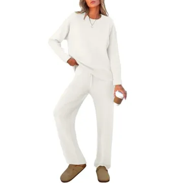 Caracilia Women's 2 Piece Outfits Sweater Sets Striped Oversized Sweaters Knit Wide Leg Pant Lounge ...