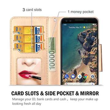 ProCase Wallet Case for Google Pixel 3, Flip Kickstand Case with Card Slots Mirror Wristlet, Folding Stand Protective Cover for Google Pixel 3 (2018 Release) -MintGreen