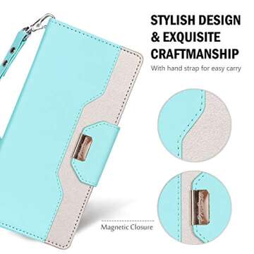 ProCase Wallet Case for Google Pixel 3, Flip Kickstand Case with Card Slots Mirror Wristlet, Folding Stand Protective Cover for Google Pixel 3 (2018 Release) -MintGreen