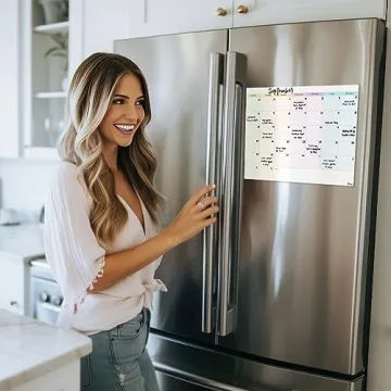 M.C. Squares Dry Erase Monthly Calendar | Erasable White Board Cling to Stainless Steel Fridge, Glass Window, Mirror, Cabinets | Home, Office, School | with Wet Erase Marker | 13.5” x 12” | USA Made