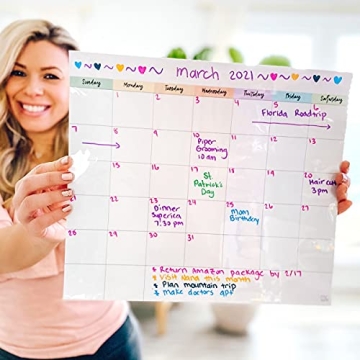 M.C. Squares Dry Erase Monthly Calendar | Erasable White Board Cling to Stainless Steel Fridge, Glass Window, Mirror, Cabinets | Home, Office, School | with Wet Erase Marker | 13.5” x 12” | USA Made