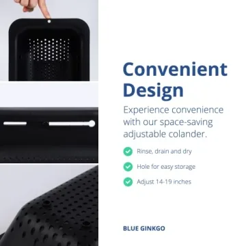 BLUE GINKGO Over the Sink Colander - Adjustable Kitchen Essential