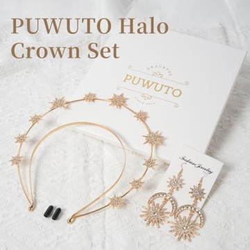Stunning PUWUTO Halo Crown Set for Parties and Weddings